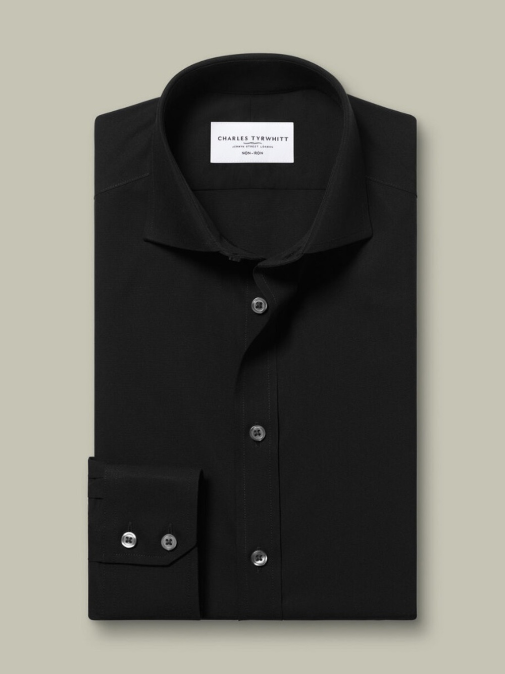 Charles Tyrwhitt Men's Non-Iron Stretch Poplin Shirt Extra Slim Fit Black
